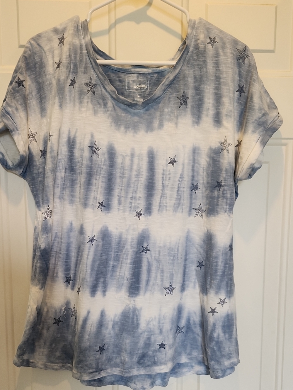 Sonoma Comfy Cool Cotton Blue and White Tie-Dye Tee Star-Spangled